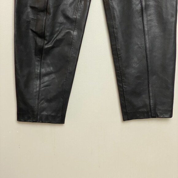 Vintage High Waisted Barrel Leg Black Leather Pants - Picture 5 of 10